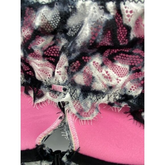 Pink Victoria's Secret Date Racerback Black White Floral Front Close Bra Sz 32DD - Picture 4 of 6